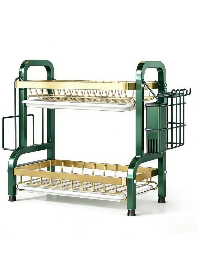 Dish Drying Rack, 2-Tier Kitchen Dish Rack Drainboard Set, Rust-Proof Dish Drainer with Removable Utensil Holder, Knife & Cutting Board Holder, Space-Saving Dish Strainers for Counter - Image 3